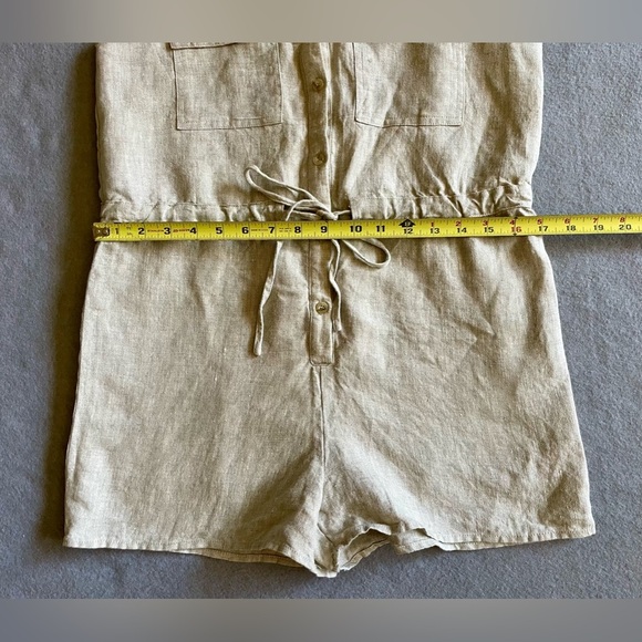 Sage The Label Linen Romper 🌾 Size Small Tan 100% Linen - Picture 3 of 5